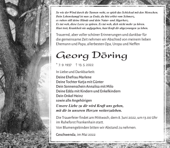 Traueranzeige von Georg Döring von Südthüringer Presse