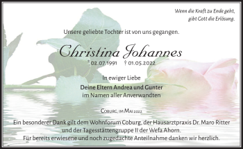 Traueranzeige von Christina Johannes von Neue Presse Coburg