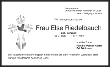 Traueranzeige von Else Riedelbauch von Frankenpost