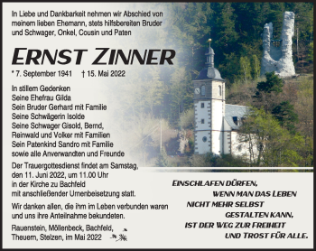 Traueranzeige von Ernst Zinner von Südthüringer Presse