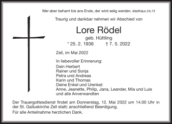 Traueranzeige von Lore Rödel von Frankenpost