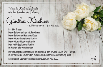 Traueranzeige von Günther Kirchner von Südthüringer Presse