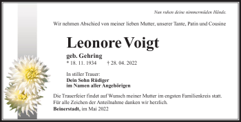 Traueranzeige von Leonore Voigt von Südthüringer Presse