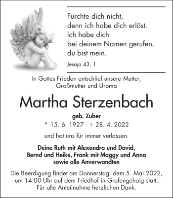 Traueranzeige von Martha Sterzenbach von Frankenpost