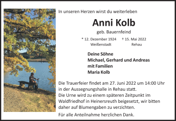Traueranzeige von Anni Kolb von Frankenpost