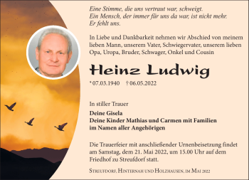 Traueranzeige von Heinz Ludwig von Südthüringer Presse