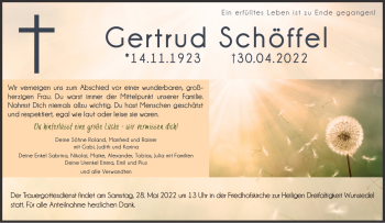 Traueranzeige von Gertud Schöffel von Frankenpost