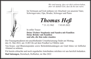 Traueranzeige von Thomas Heß von Südthüringer Presse