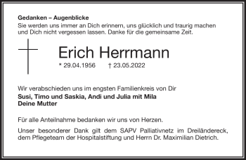 Traueranzeige von Erich Herrmann von Frankenpost