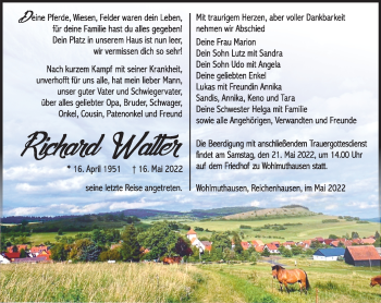Traueranzeige von Richard Walter von Südthüringer Presse