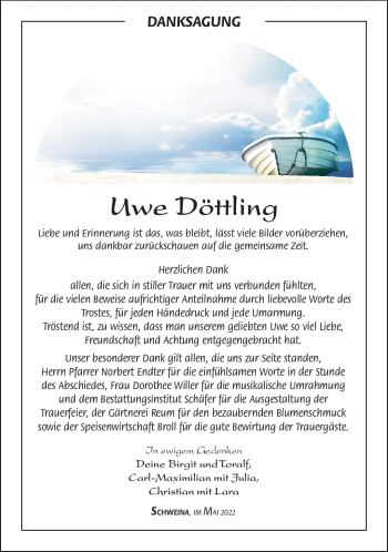 Traueranzeige von Uwe Döttling von Südthüringer Presse