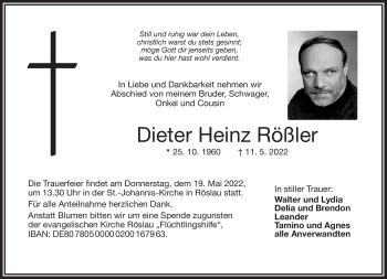 Traueranzeige von Dieter Heinz Rößler von Frankenpost