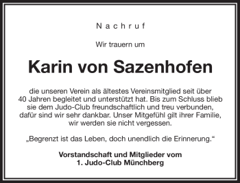 Traueranzeige von Karin von Sazenhofen von Frankenpost