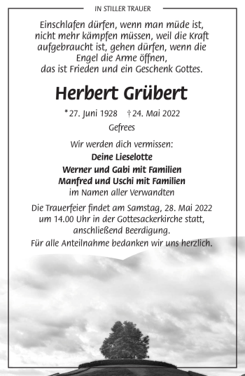 Traueranzeige von Herbert Grübert von Frankenpost