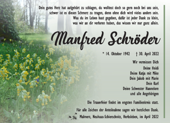 Traueranzeige von Manfred Schröder von Südthüringer Presse