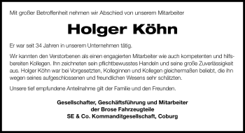 Traueranzeige von Holger Köhn von Neue Presse Coburg