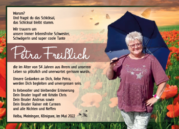 Traueranzeige von Petra Freißlich von Südthüringer Presse