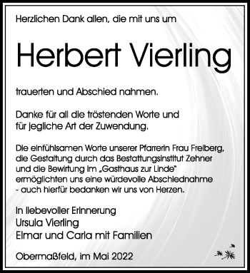 Traueranzeige von Herbert Vierling von Südthüringer Presse
