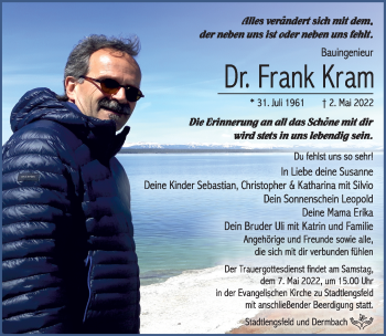 Traueranzeige von Frank Kram von Südthüringer Presse