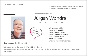 Traueranzeige von Jürgen Wondra von Neue Presse Coburg