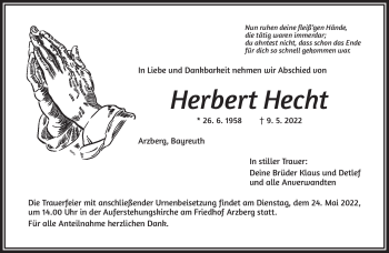 Traueranzeige von Herbert Hecht von Frankenpost