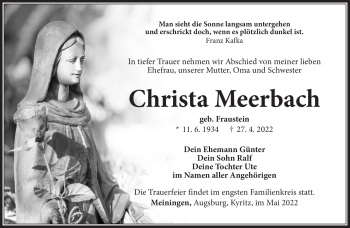 Traueranzeige von Christa Meerbach von Südthüringer Presse