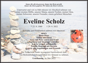 Traueranzeige von Eveline Scholz von Südthüringer Presse