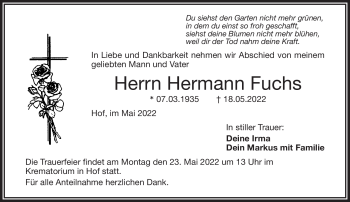 Traueranzeige von Hermann Fuchs von Frankenpost