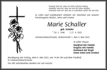 Traueranzeige von Marie Schaller von Frankenpost