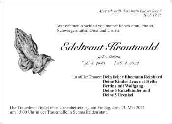 Traueranzeige von Edeltraut Krautwald von Südthüringer Presse