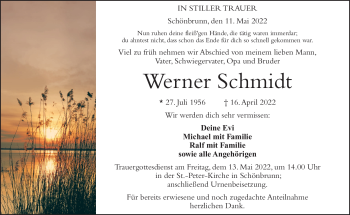 Traueranzeige von Werner Schmidt von Frankenpost