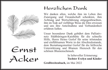 Traueranzeige von Ernst Acker von Südthüringer Presse