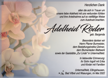 Traueranzeige von Adelheid Röder von Südthüringer Presse