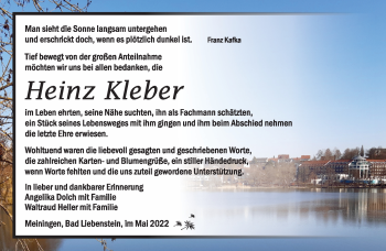 Traueranzeige von Heinz Kleber von Südthüringer Presse