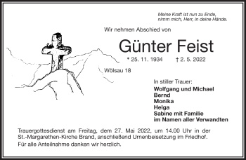 Traueranzeige von Günter Feist von Frankenpost