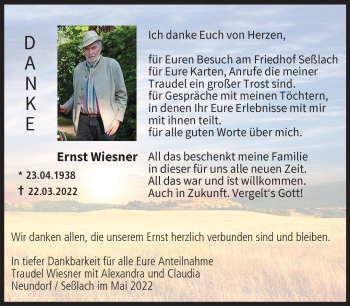 Traueranzeige von Ernst Wiesner von Neue Presse Coburg