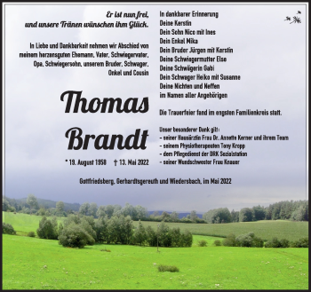 Traueranzeige von Thomas Brandt von Südthüringer Presse