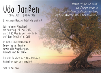 Traueranzeige von Udo Janßen von Südthüringer Presse
