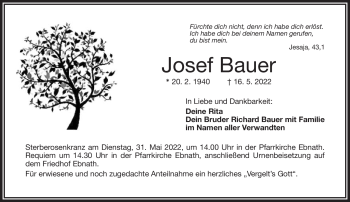 Traueranzeige von Josef Bauer von Frankenpost