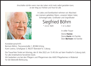 Traueranzeige von Siegfried Böhm von Neue Presse Coburg