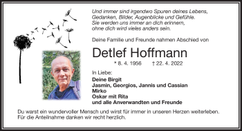 Traueranzeige von Detlef Hoffmann von Frankenpost