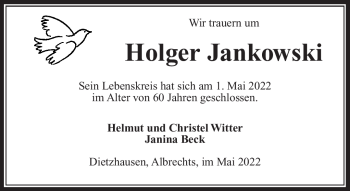 Traueranzeige von Holger Jankowski von Südthüringer Presse