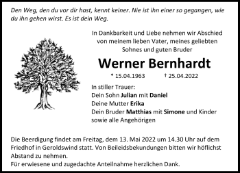 Traueranzeige von Werner Bernhardt von Neue Presse Coburg