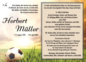 Traueranzeige von Herbert Müller von Südthüringer Presse