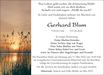 Traueranzeige von Gerhard Blum von Südthüringer Presse