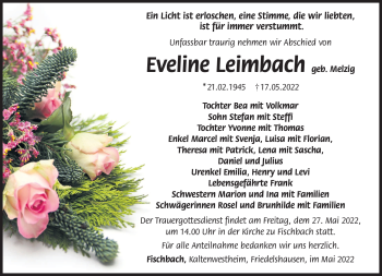 Traueranzeige von Eveline Leimbach von Südthüringer Presse
