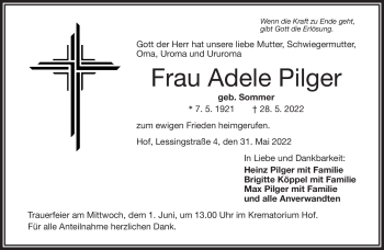 Traueranzeige von Adele Pilger von Frankenpost