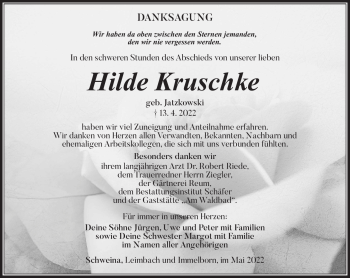 Traueranzeige von Hilde Kruschke von Südthüringer Presse
