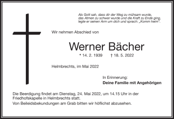 Traueranzeige von Werner Bächer von Frankenpost