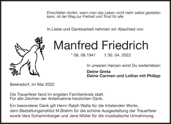 Traueranzeige von Manfred Friedrich von Neue Presse Coburg